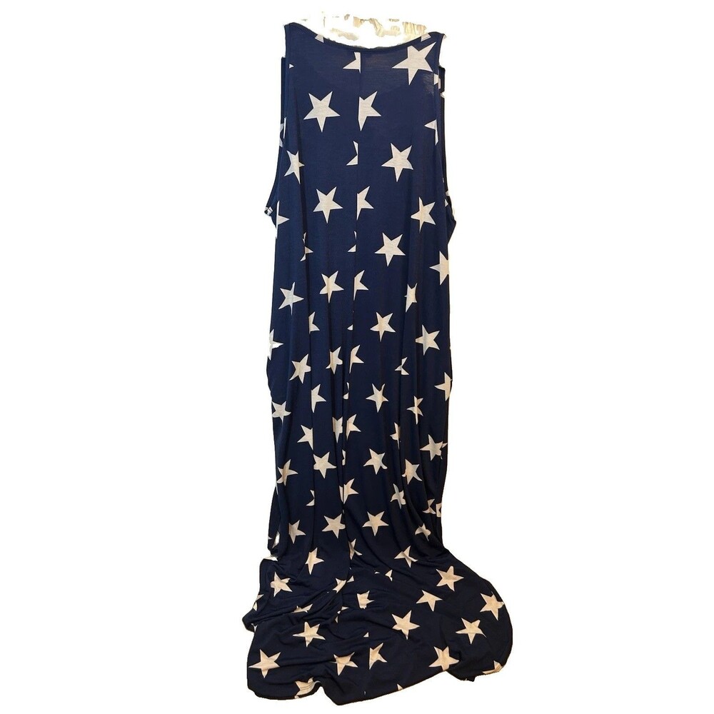 Heimish U.S.A. Women’s 2XL Navy Blue White Stars Maxi Dress Sleeveless Pockets - Picture 7 of 13